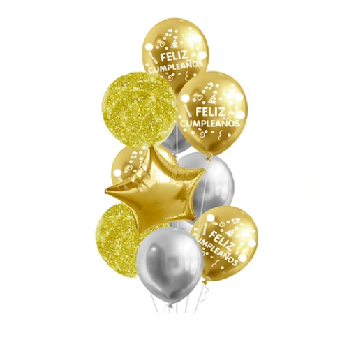 Set Globos Metalico Dorado Plateado 11Pcs-0