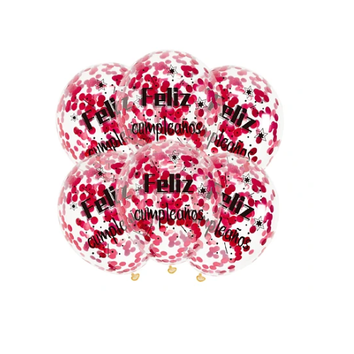 Set De Globos Látex Transparente Feliz Cumpleaños Con Confeti 6pcs-0