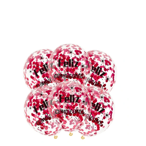 Set De Globos Látex Transparente Feliz Cumpleaños Con Confeti 6pcs-1