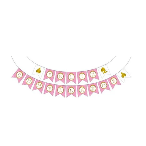 Guirnalda De Banderines Feliz Cumpleaños rosa 5 m-0
