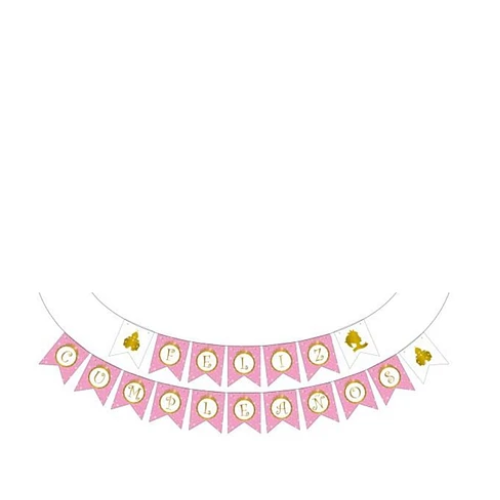 Guirnalda De Banderines Feliz Cumpleaños rosa 5 m-1