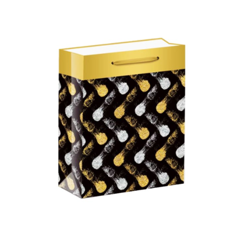 Bolsa De Regalo Negro Blanco Dorado 18X8X24Cm 12 Unid-0