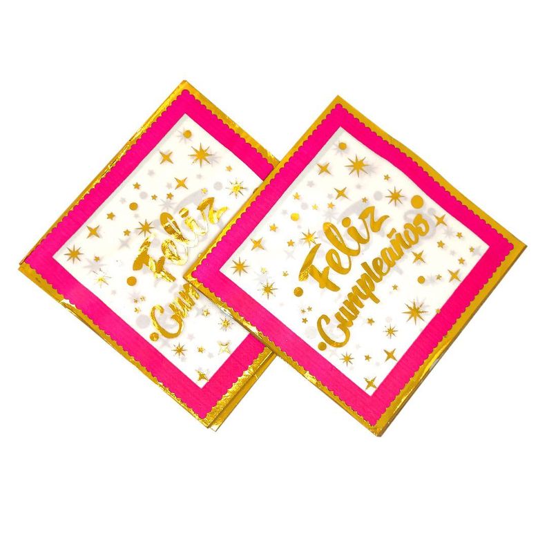 SERVILLETAS FOIL FELIZ CUMPLEAÑOS 33X33 FUCSIA X12UNI-0