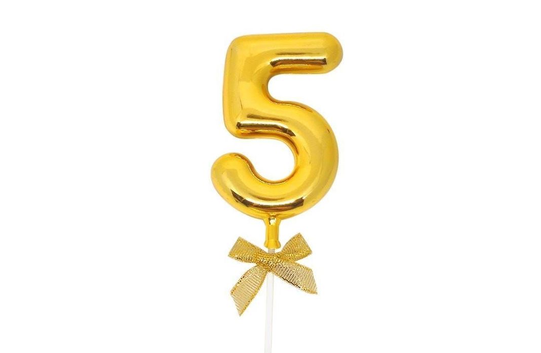 TOPPER TORTA NUMERAL DORADO 5-1