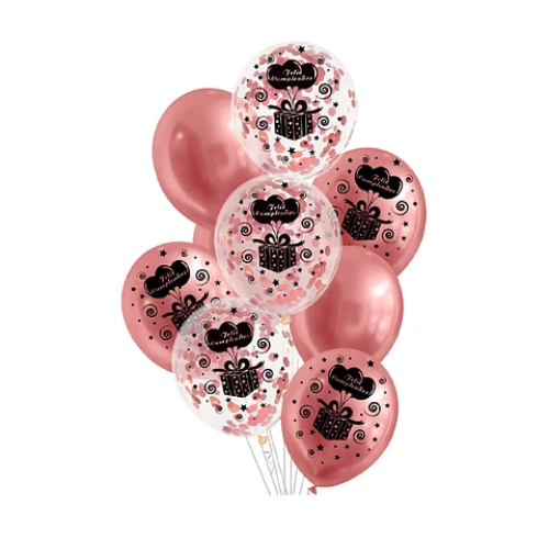 Set Globos Látex Feliz Cumpleaños Rosa Con Confeti 9Pcs-0