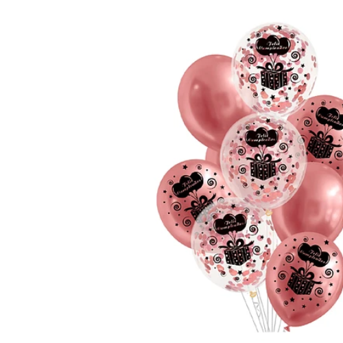 Set Globos Látex Feliz Cumpleaños Rosa Con Confeti 9Pcs-1