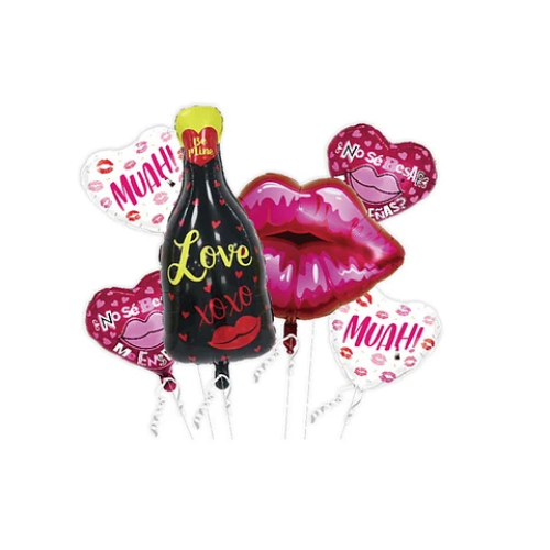 Set De Globos Metálicos Botella De Vino Y Labios-0