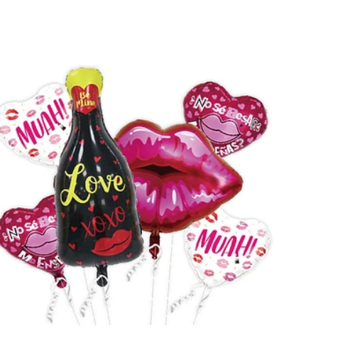 Set De Globos Metálicos Botella De Vino Y Labios-1