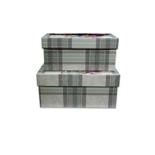 Set 3 Cajas Regalo Diseños Flores Con Cuadros Gris 6 Unid -0