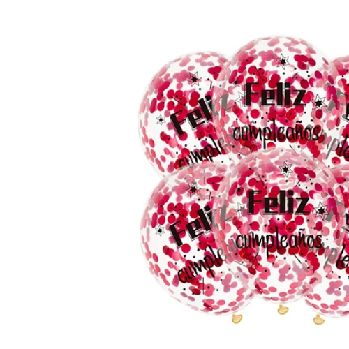 Set Globos Látex Transparente Feliz Cumpleaños Con Confeti-1