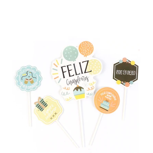 Juego De Toppers Feliz Cumpleaños 5pcs-0