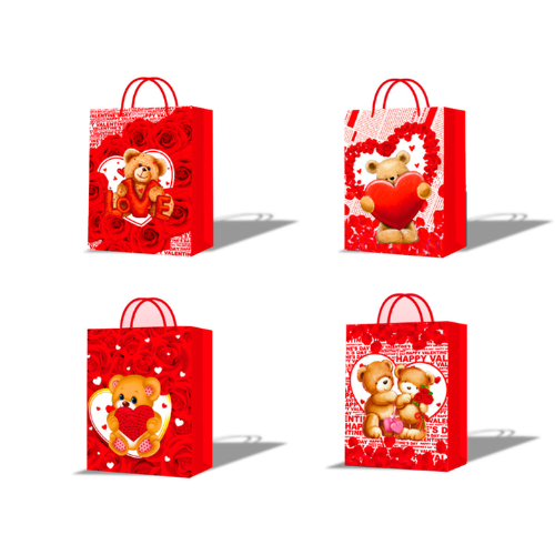 Bolsa De Regalo Oso Corazones Rojo 26X10X32Cm 12 Unid-1