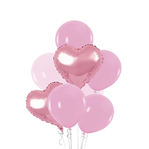 Set De Globos Metálicos Con Corazón Rosa 8 Pcs-1