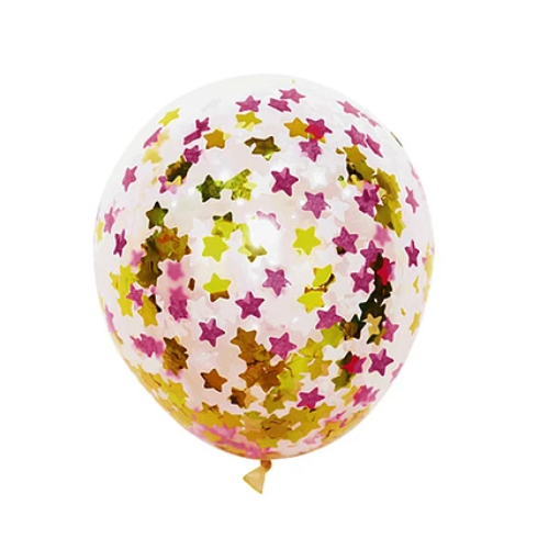 Globos De Látex Con Confeti De Estrellas Dorado Y Rosa 3pcs 30cm-0