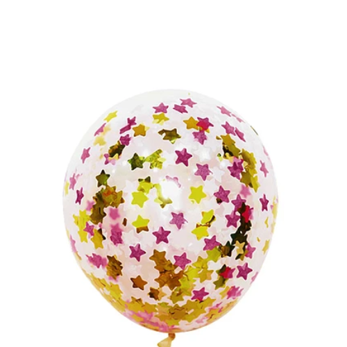 Globos De Látex Con Confeti De Estrellas Dorado Y Rosa 3pcs 30cm-1