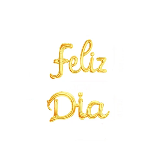 Set De Globos Metálicos Feliz Día Dorado-0
