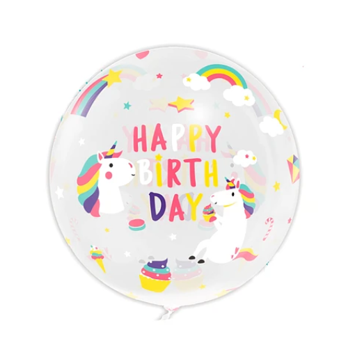 Globo Burbuja Happy Birthday Unicornio 80 Cm-0