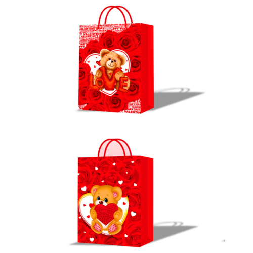 Bolsa De Regalo Fondo Rojo Diseños Osos 31X12X40Cm 12 Unid -0
