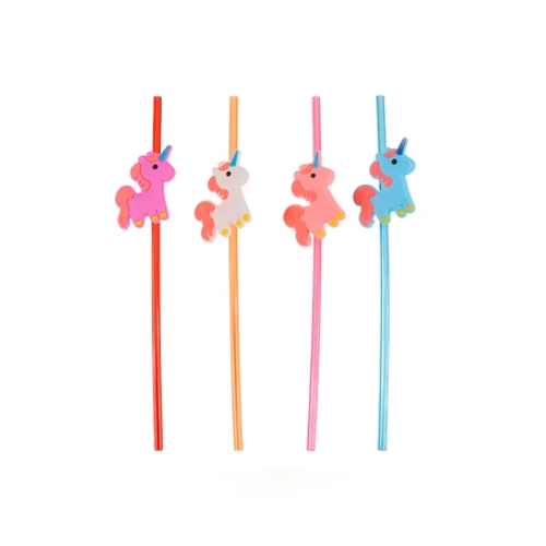 Bombillas Plasticas De Unicornio 4pcs 23cm-0