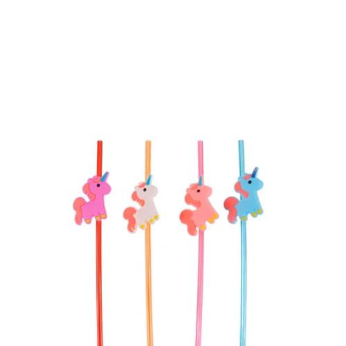 Bombillas Plasticas De Unicornio 4pcs 23cm-1