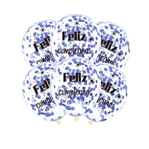 Set De Globos Látex Transparente Feliz Cumpleaños Con Confeti 6 pcs-0