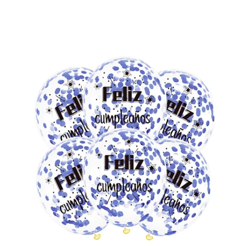 Set De Globos Látex Transparente Feliz Cumpleaños Con Confeti 6 pcs-1