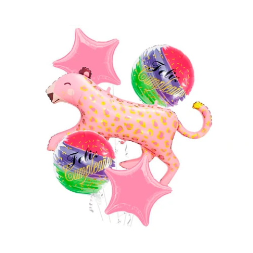 Set De Globos Metalizado Leopardo Rosa 5Pcs-0