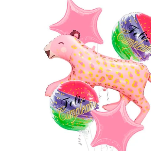 Set De Globos Metalizado Leopardo Rosa 5Pcs-1
