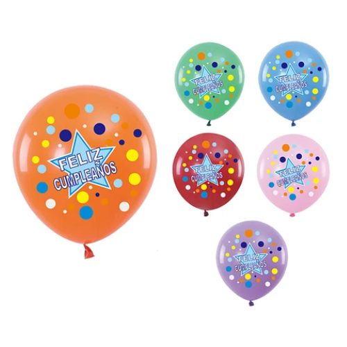 Globos De Latex Feliz Cumpleaños 6pcs 30cm Colores Surtidos-0