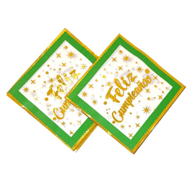 SERVILLETAS FOIL FELIZ CUMPLEAÑOS 33X33 VERDE X12UNI-0