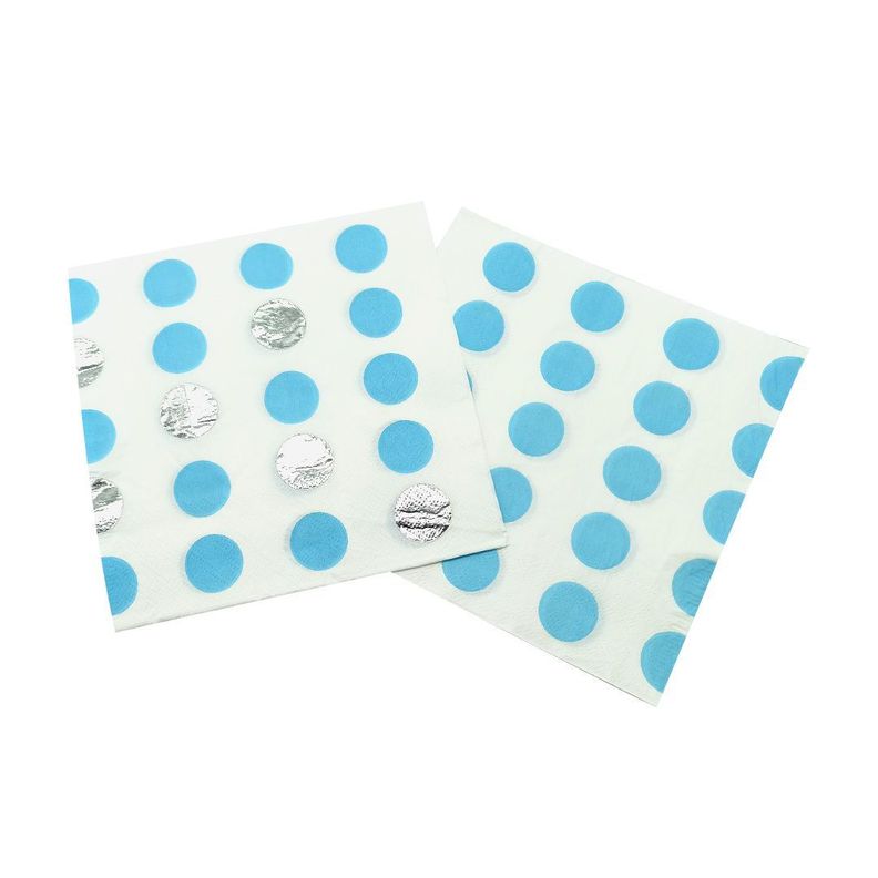 SERVILLETAS POLKA METALIC PLATEADO 33X33 CELESTE X12 UNI-0