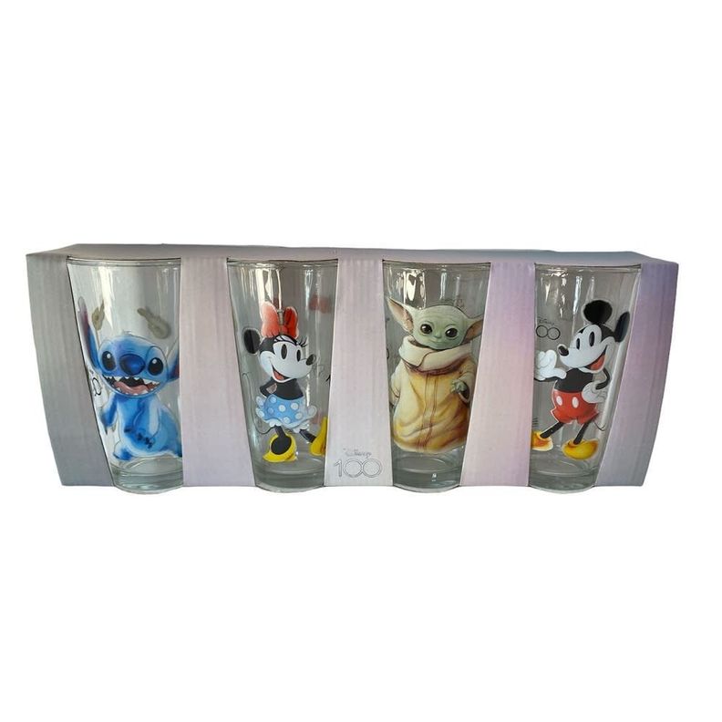 CAJA 6PCS SET 4 VASOS VIDRIO DISNEY 100 AÑOS.-0