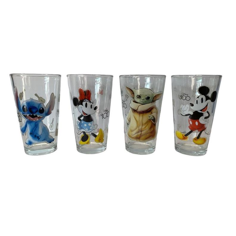 CAJA 6PCS SET 4 VASOS VIDRIO DISNEY 100 AÑOS.-1