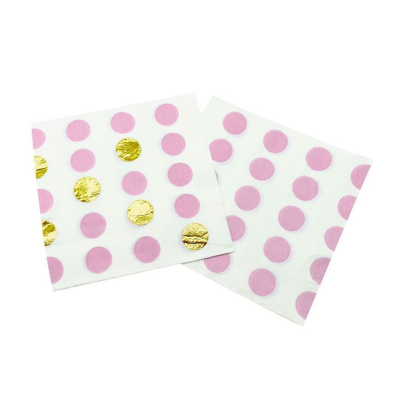 SERVILLETAS POLKA METALIC DORADO 33X33 ROSADO X12 UNI-0