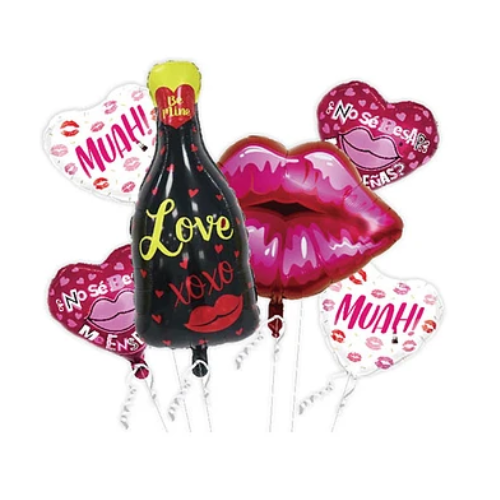 Set Globos Metálicos Botella De Vino Y Labios-0
