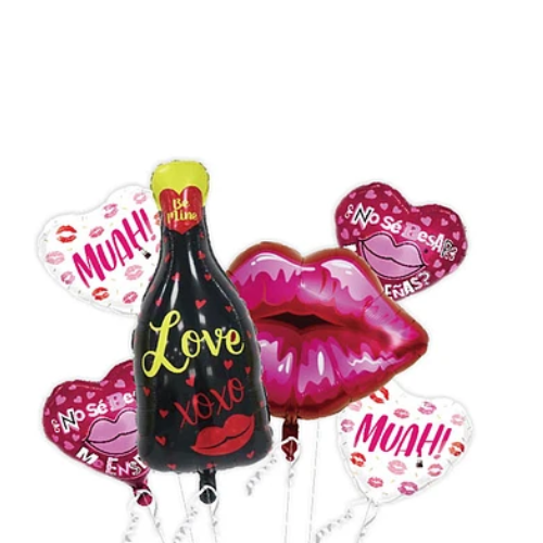Set Globos Metálicos Botella De Vino Y Labios-1