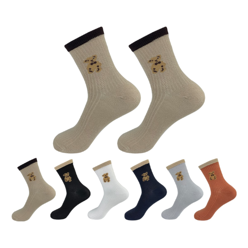 Calcetines De Mujer Bordado Oso Color Liso 12 Unid-1