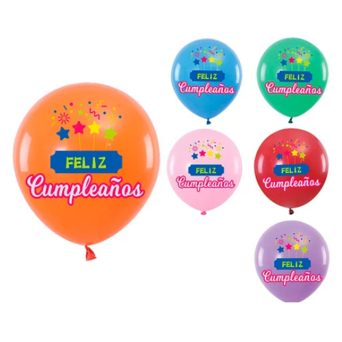Globos De Latex Feliz Cumpleaños Con Estrellas 6pcs 30cm-0