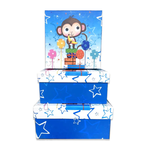 Set 3 Cajas De Regalo Diseño Mono Fondo Azul 6 Unid -1