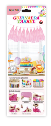 GUIRNALDA  TASSEL DE PAPEL SEDA ROSADO-1