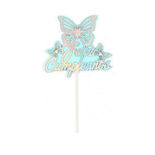 Topper Feliz Cumpleaños Mariposa 10x15cm COLOR ALEATORIO-0