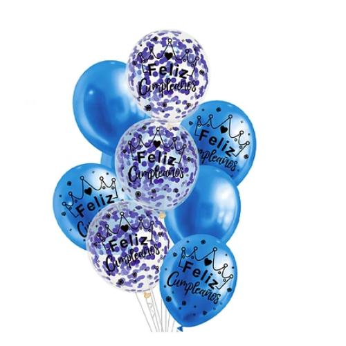 Set De Globos Latex Feliz Azul Con Confeti 9pcs-0