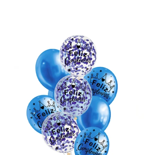 Set De Globos Latex Feliz Azul Con Confeti 9pcs-1