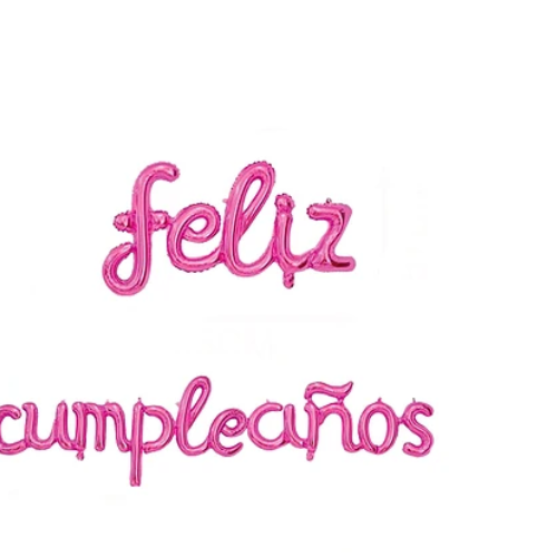Set De Globos Metálicos Feliz Cumpleaños Fucsia 16 Pulgadas-1