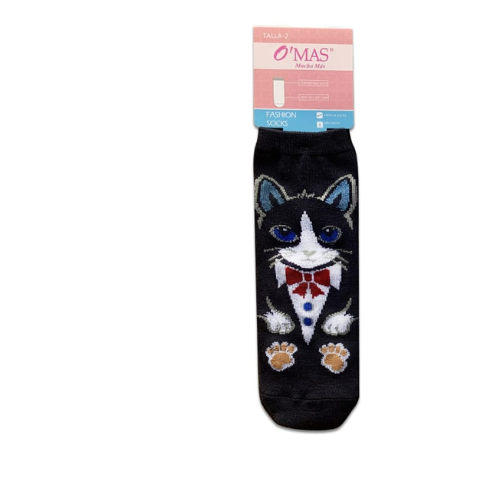 Calceta Niña Media Caña Con Diseño De Gato 12 Unid-0
