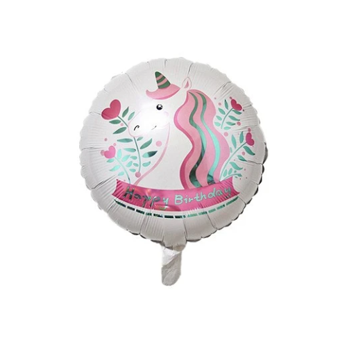Globo Metalico Redondo Unicornio 45 cm Blanco-0