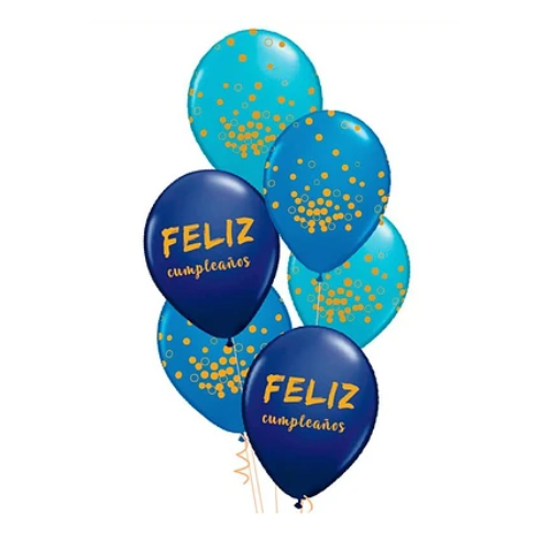 Set De Globos De Látex 6pcs Feliz Cumpleaños Azul -0