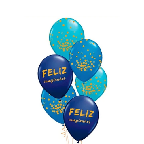 Set De Globos De Látex 6pcs Feliz Cumpleaños Azul -1