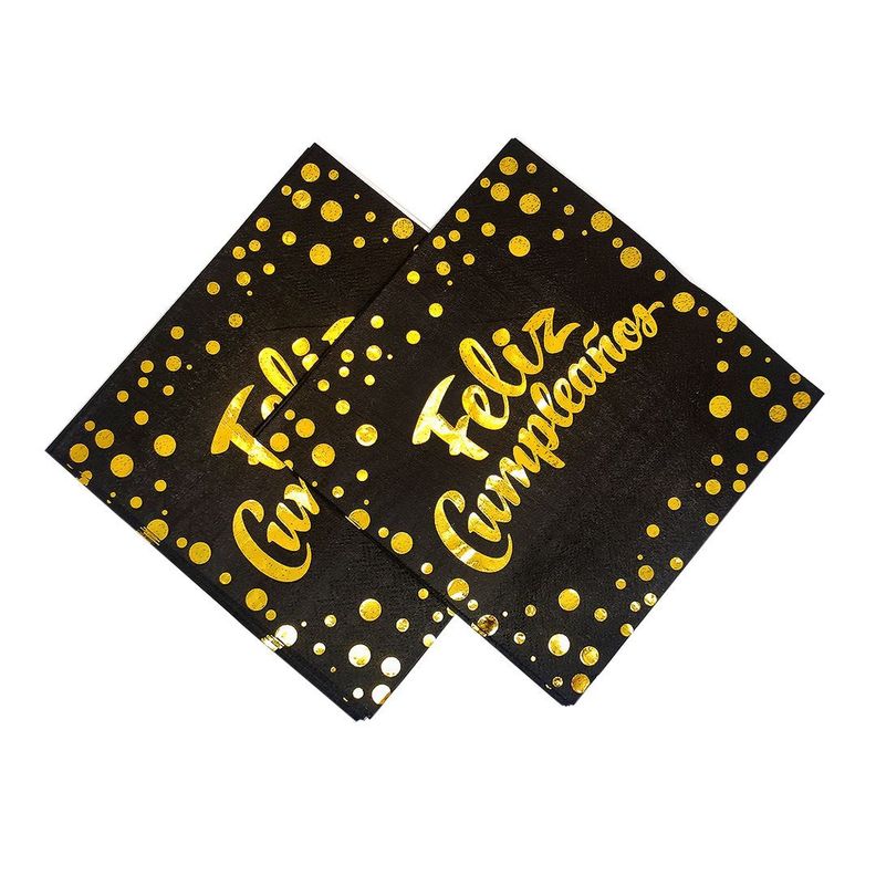 SERVILLETAS FOIL FELIZ CUMPLEAÑOS 33X33 AMARILLO X12UNI-1