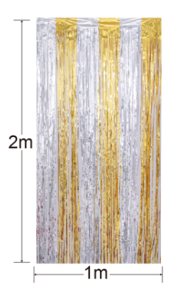 CORTINA METÁLICA PLATEADA C/N DORADO 2MX1M-1